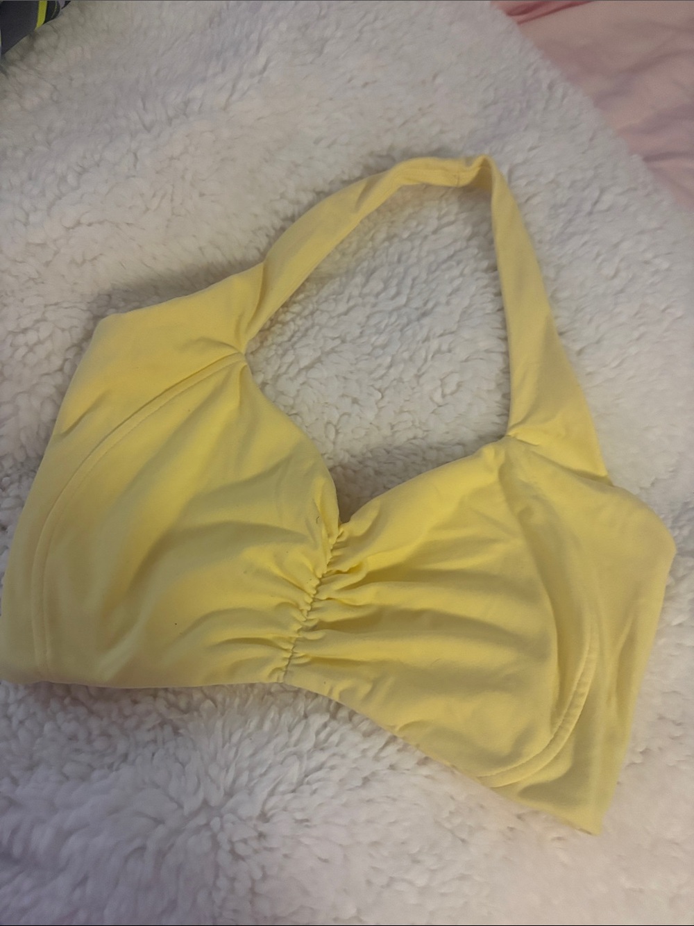 BuffBunny Yellow Ruched Halter Sports Bra